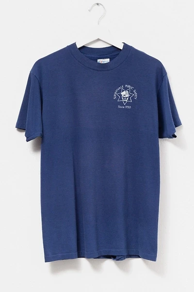 Vintage 1990s Distressed Navy Blue Graphic T-Shirt Made in USA