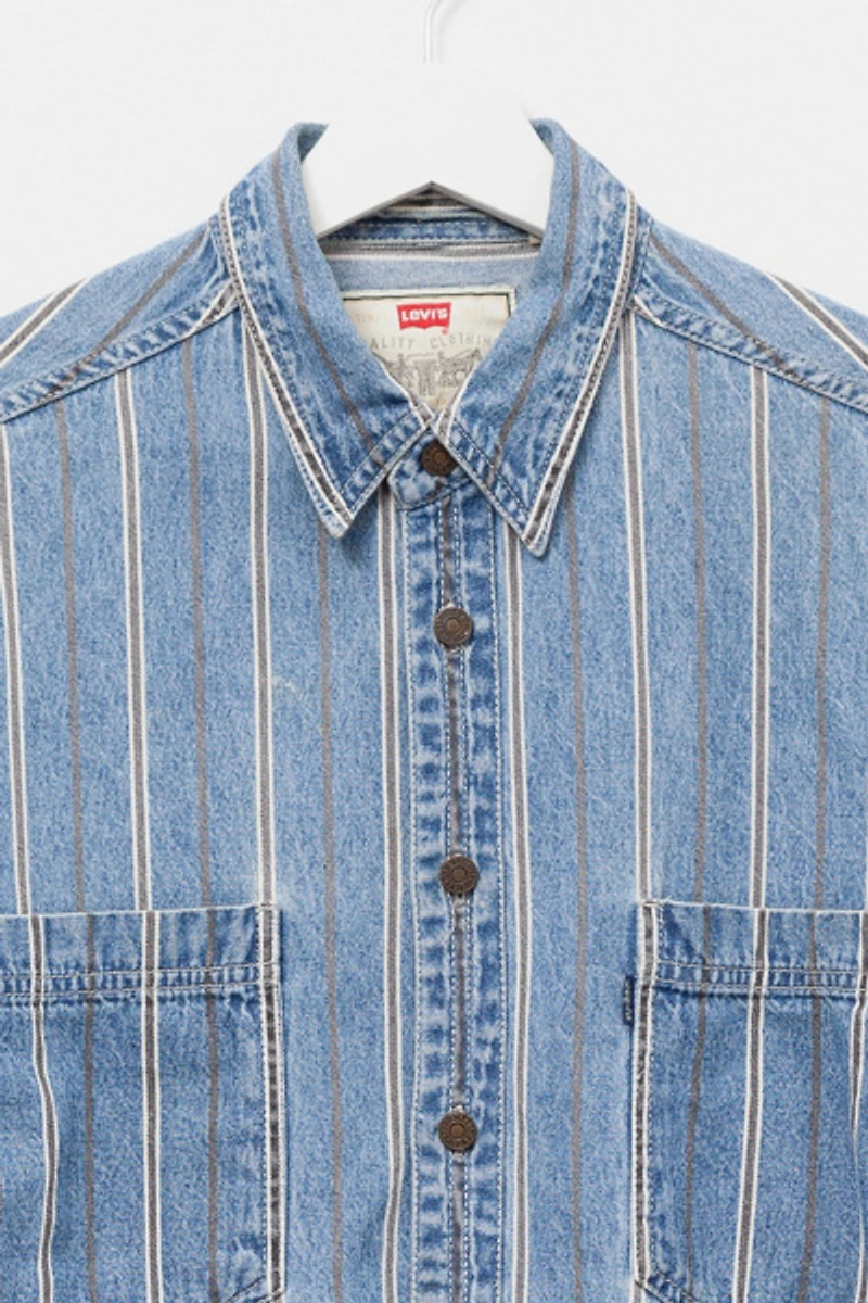 Vintage 1990s Levi’s® Cotton Denim Stripe Long Sleeve Button Up Shirt