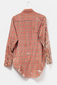 Vintage 1980s Painted Plaid Cotton Long Sleeve Button Up Shirt