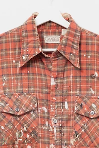 Vintage 1980s Painted Plaid Cotton Long Sleeve Button Up Shirt