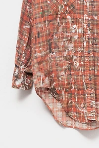 Vintage 1980s Painted Plaid Cotton Long Sleeve Button Up Shirt