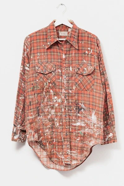 Vintage 1980s Painted Plaid Cotton Long Sleeve Button Up Shirt