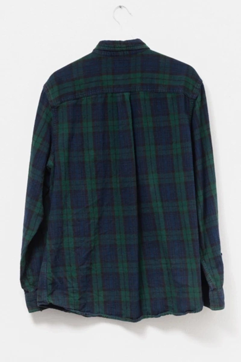Vintage Y2K L.L. Bean Navy Blue Green Plaid Flannel Shirt