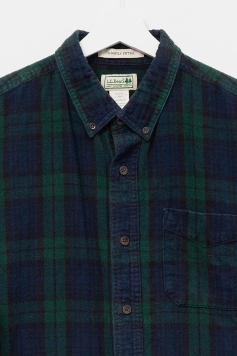 Vintage Y2K L.L. Bean Navy Blue Green Plaid Flannel Shirt