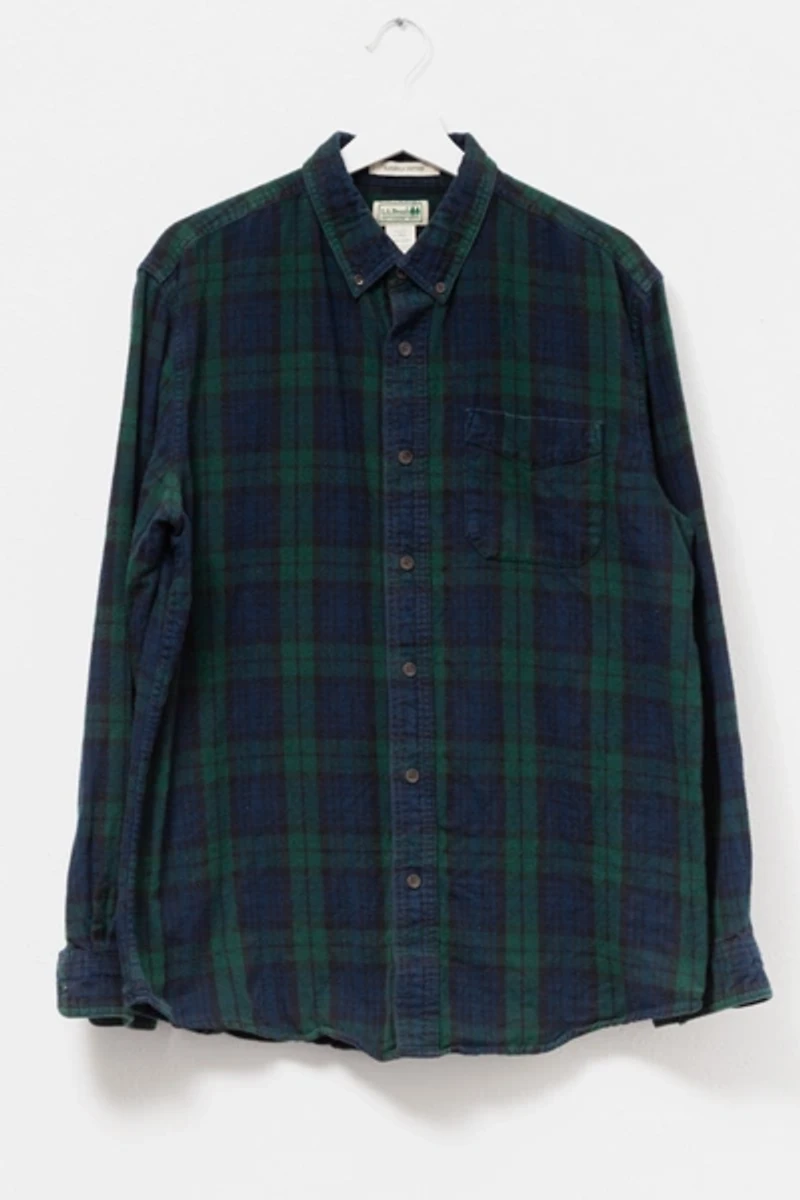 Vintage Y2K L.L. Bean Navy Blue Green Plaid Flannel Shirt