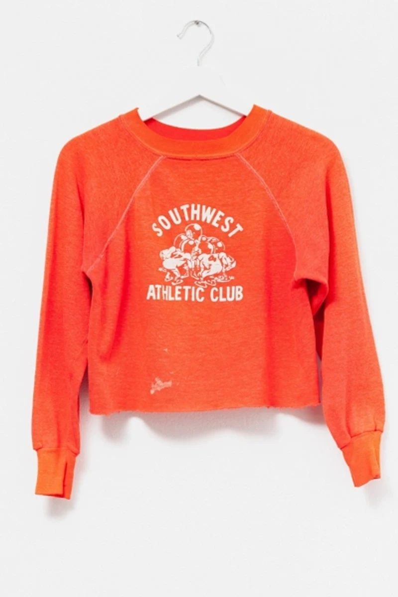 Vintage 1970s Distressed Cropped Graphic Raglan Sweatshirt