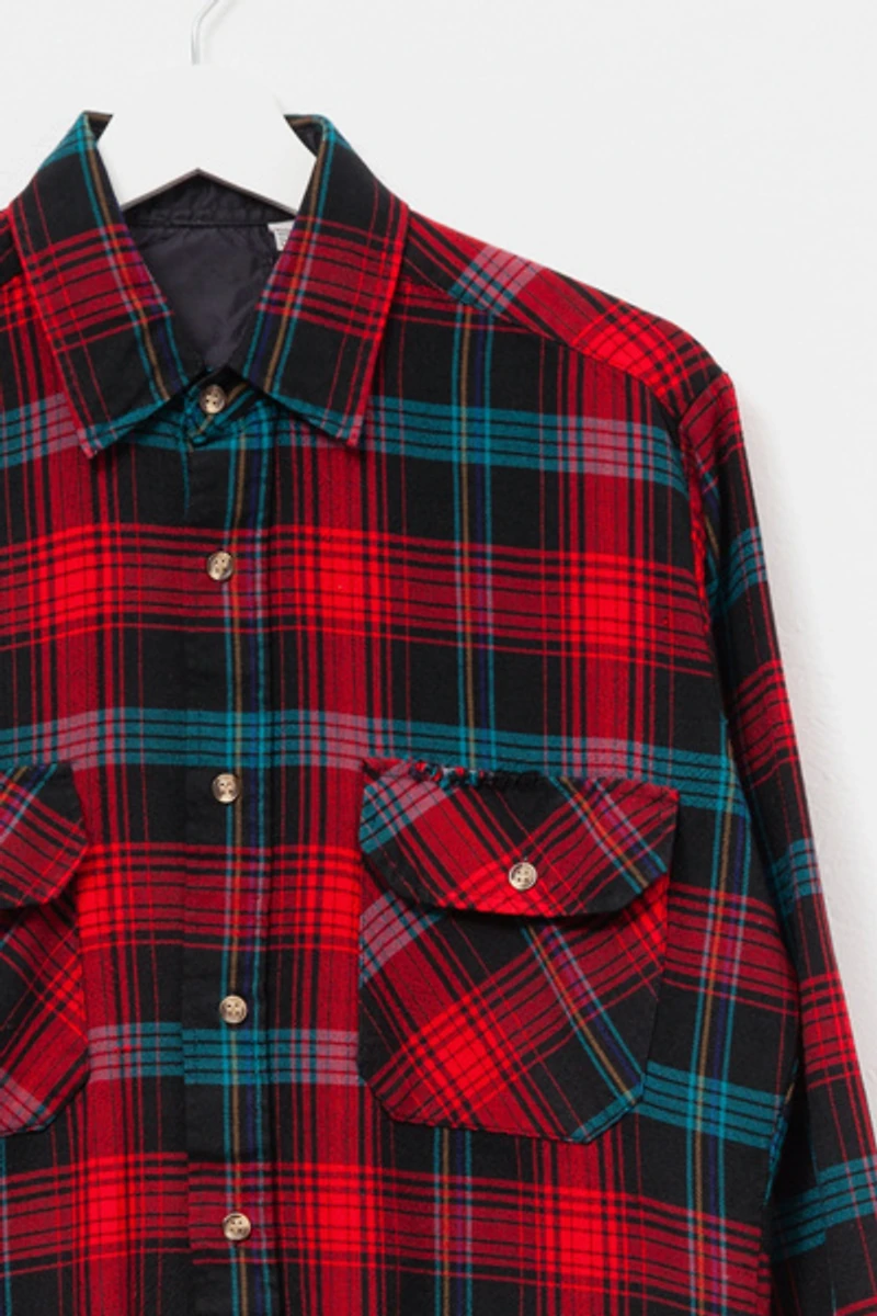 Vintage 1970s Distressed Plaid Button Up Shirt