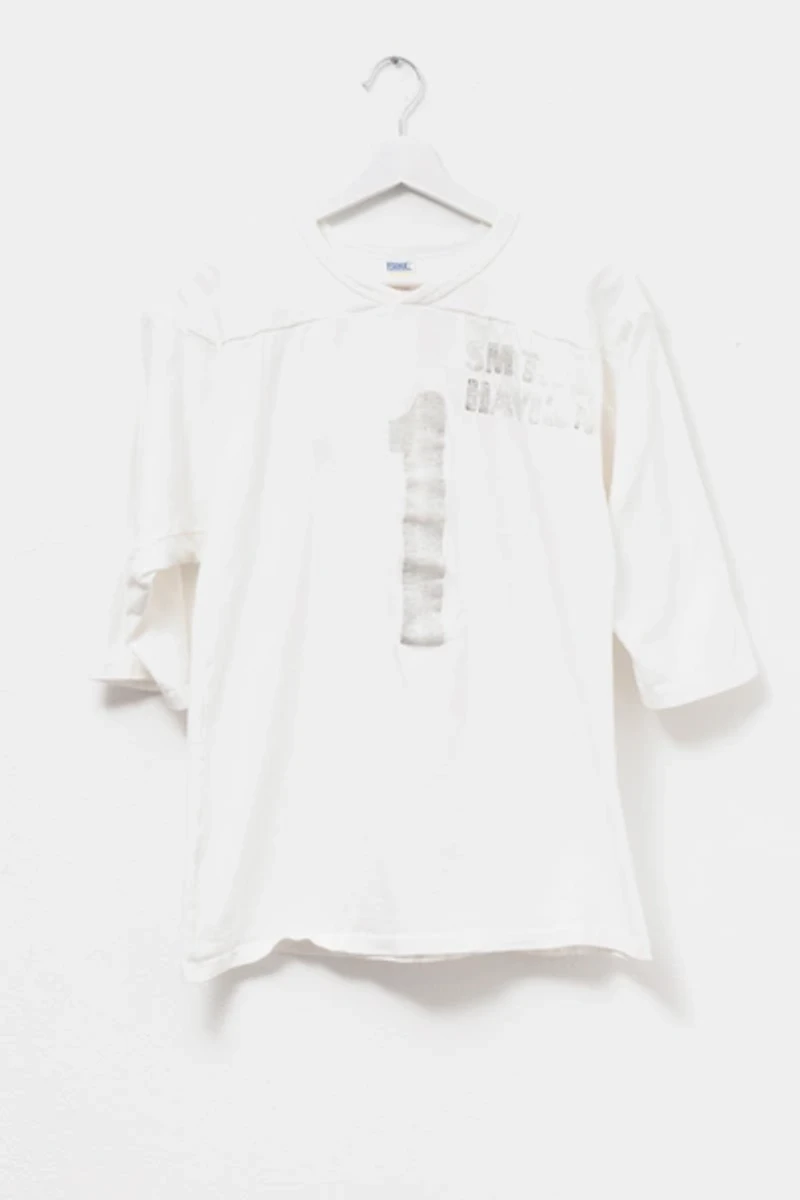 Vintage 1980s Distressed White Cotton Football Jersey