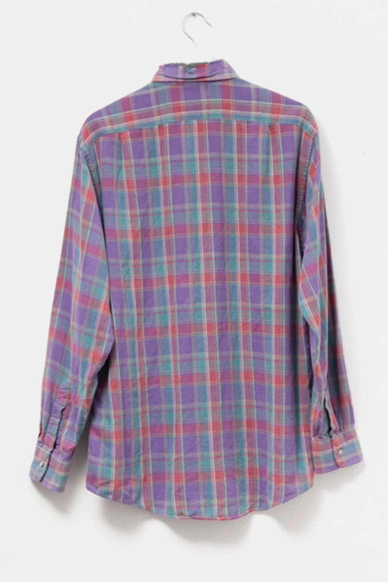 Vintage 1990s Distressed Purple Plaid Cotton Button Up Shirt