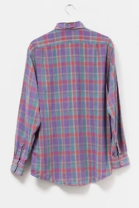 Vintage 1990s Distressed Purple Plaid Cotton Button Up Shirt