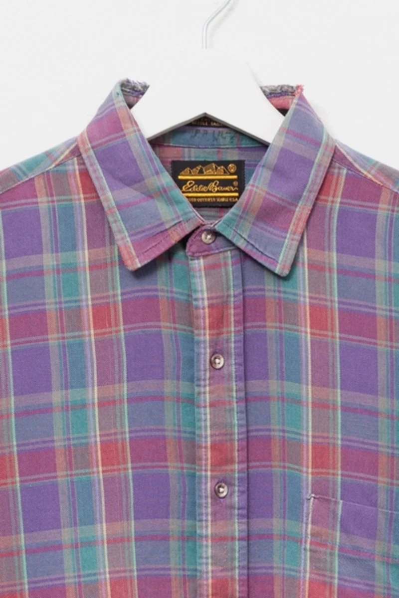 Vintage 1990s Distressed Purple Plaid Cotton Button Up Shirt