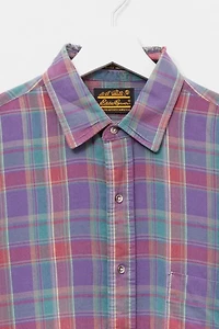Vintage 1990s Distressed Purple Plaid Cotton Button Up Shirt