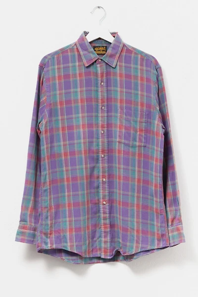 Vintage 1990s Distressed Purple Plaid Cotton Button Up Shirt
