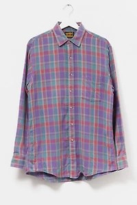 Vintage 1990s Distressed Purple Plaid Cotton Button Up Shirt