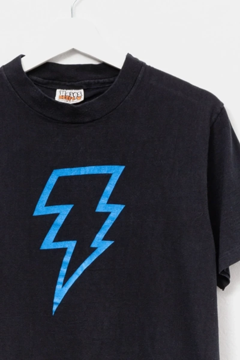 Vintage 1980s Lightning Bolt Black Graphic Cotton T-Shirt