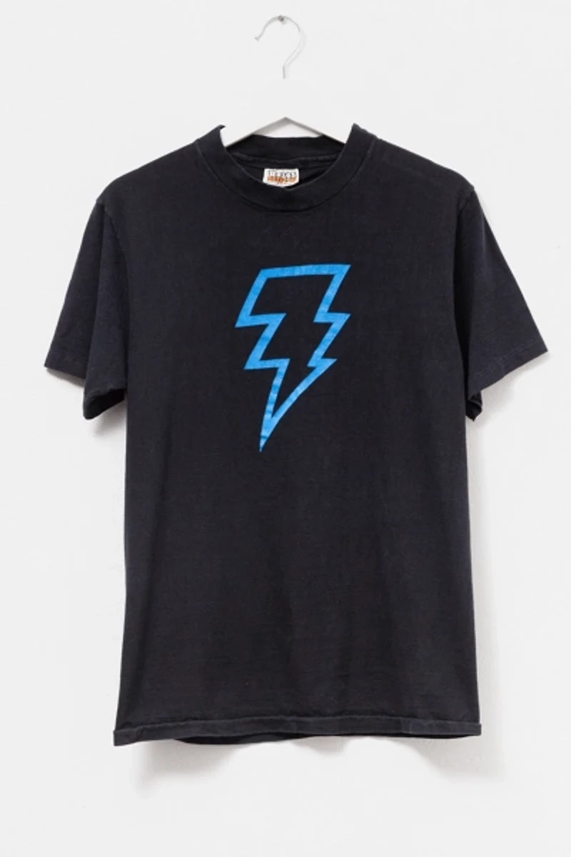 Vintage 1980s Lightning Bolt Black Graphic Cotton T-Shirt