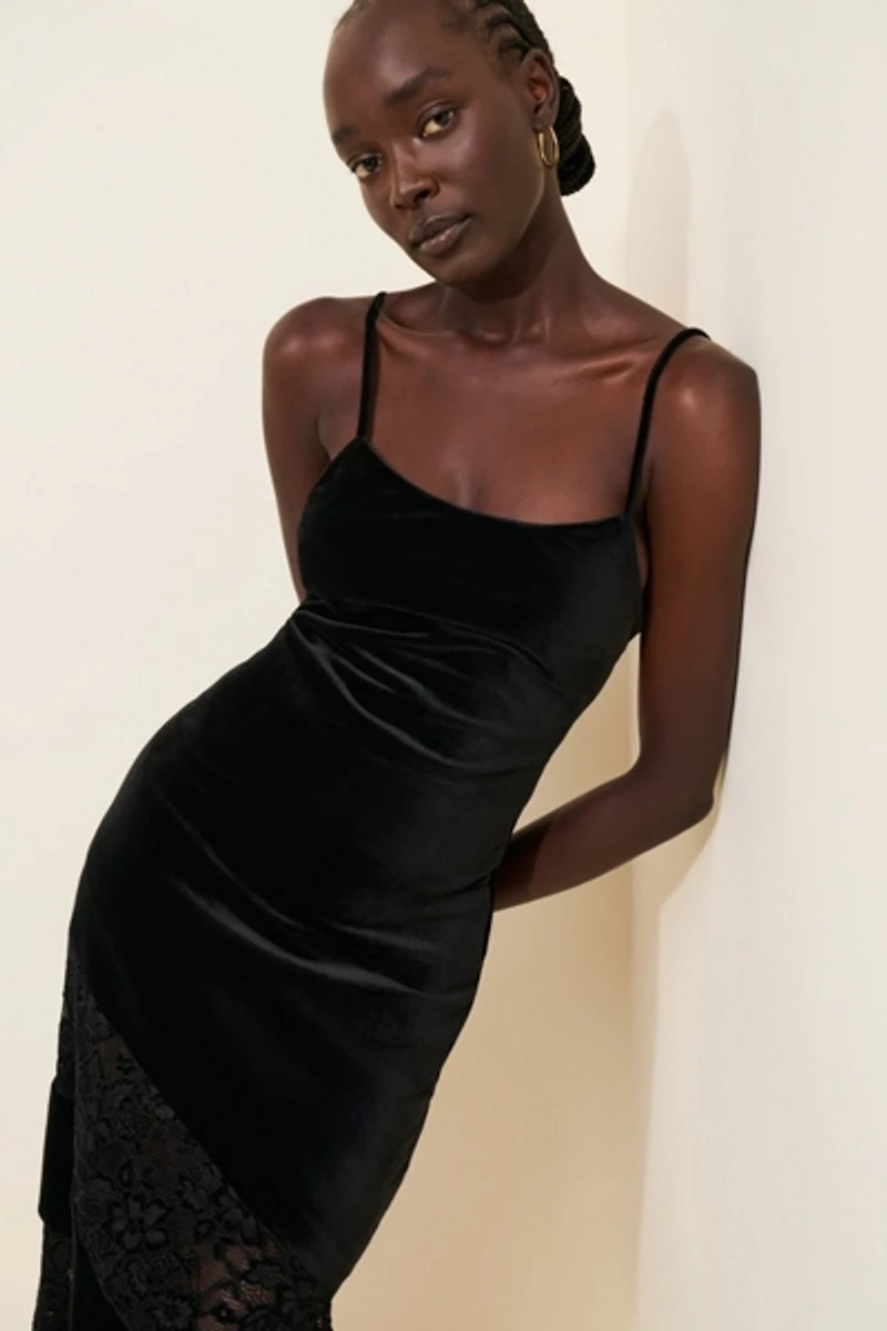 Lulu's Vale Lace And Velvet Slip Dress