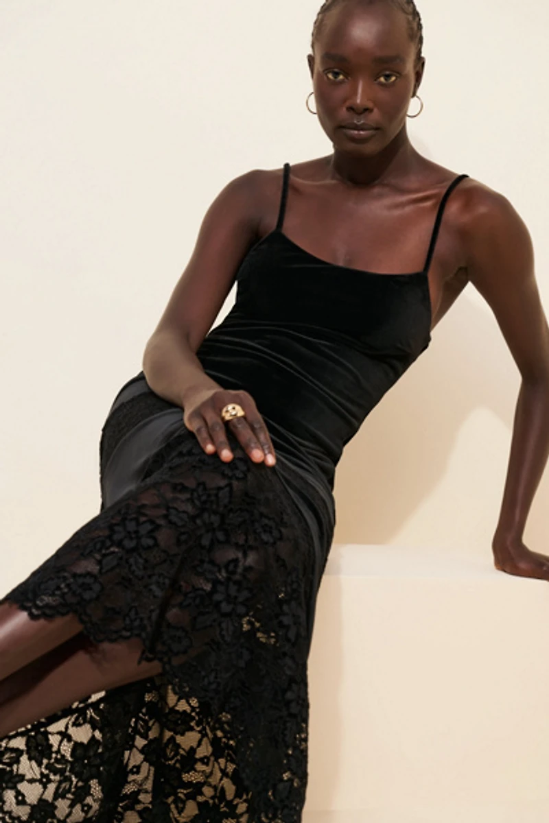Lulu's Vale Lace And Velvet Slip Dress