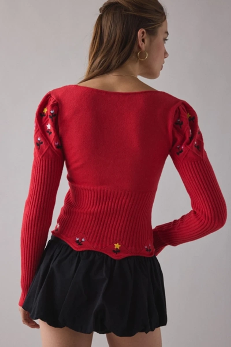 Joanie Embroidered Cropped Sweater