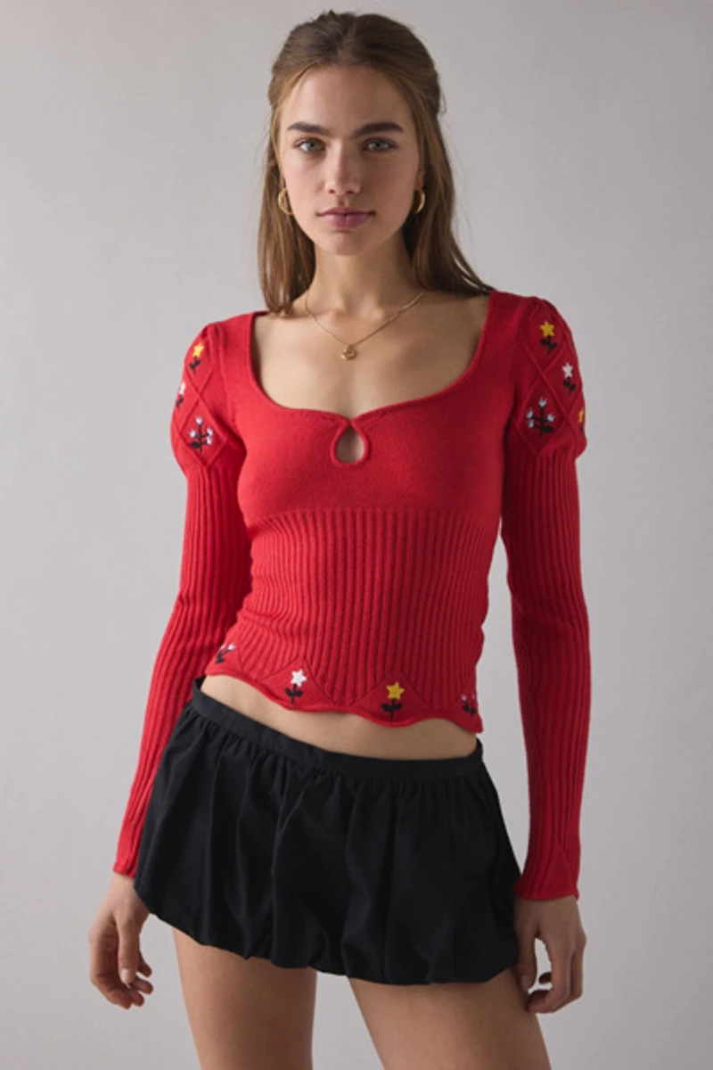 Joanie Embroidered Cropped Sweater