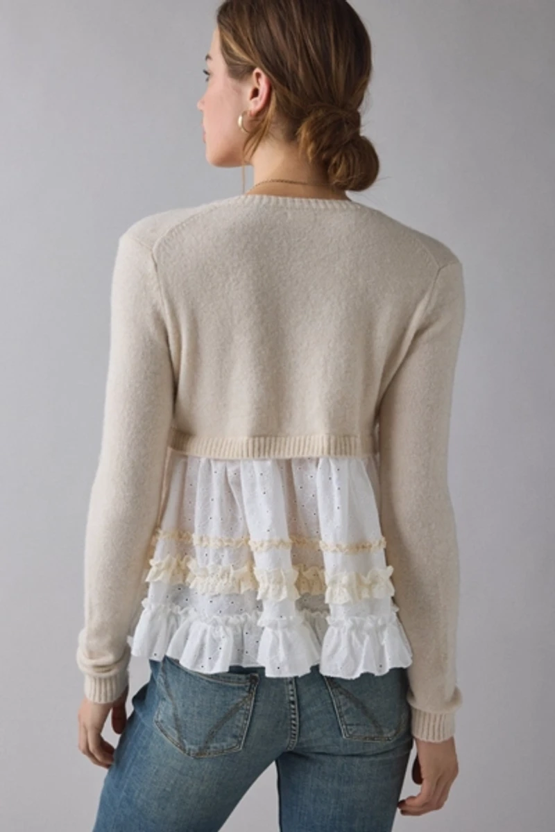Monical Mixed Media Ruffle Peplum Cardigan