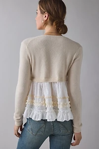 Monical Mixed Media Ruffle Peplum Cardigan