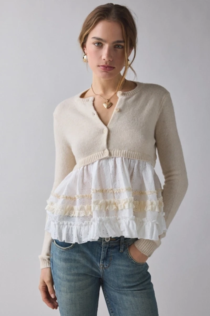 Monical Mixed Media Ruffle Peplum Cardigan