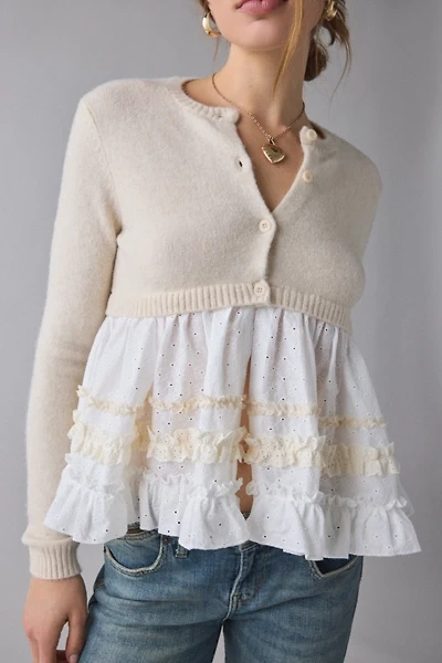 Monical Mixed Media Ruffle Peplum Cardigan