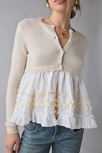 Monical Mixed Media Ruffle Peplum Cardigan