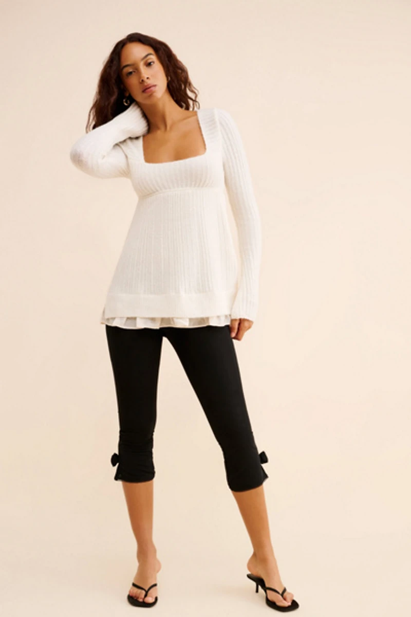 Hannah Ruffle Trim Babydoll Sweater