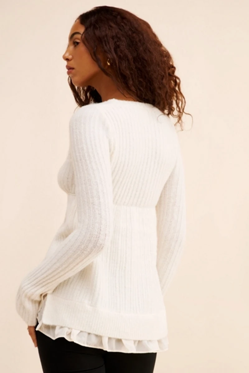 Hannah Ruffle Trim Babydoll Sweater