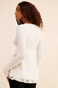Hannah Ruffle Trim Babydoll Sweater