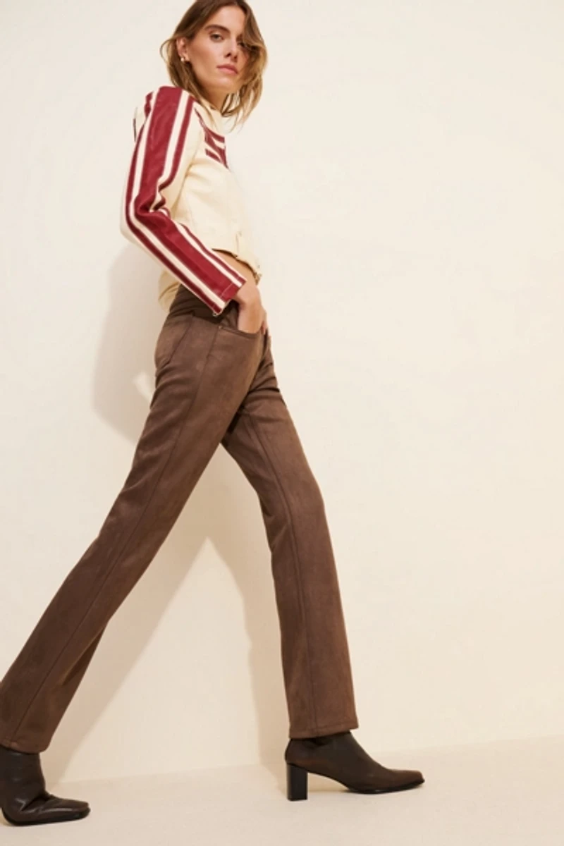Lioness Charismatic Faux-Suede Low-Rise Flare Pants