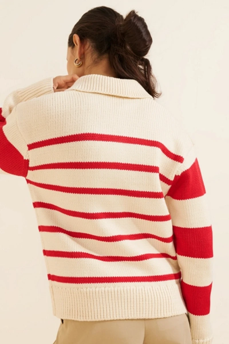 English Factory Striped Collared Sweater