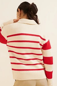 English Factory Striped Collared Sweater