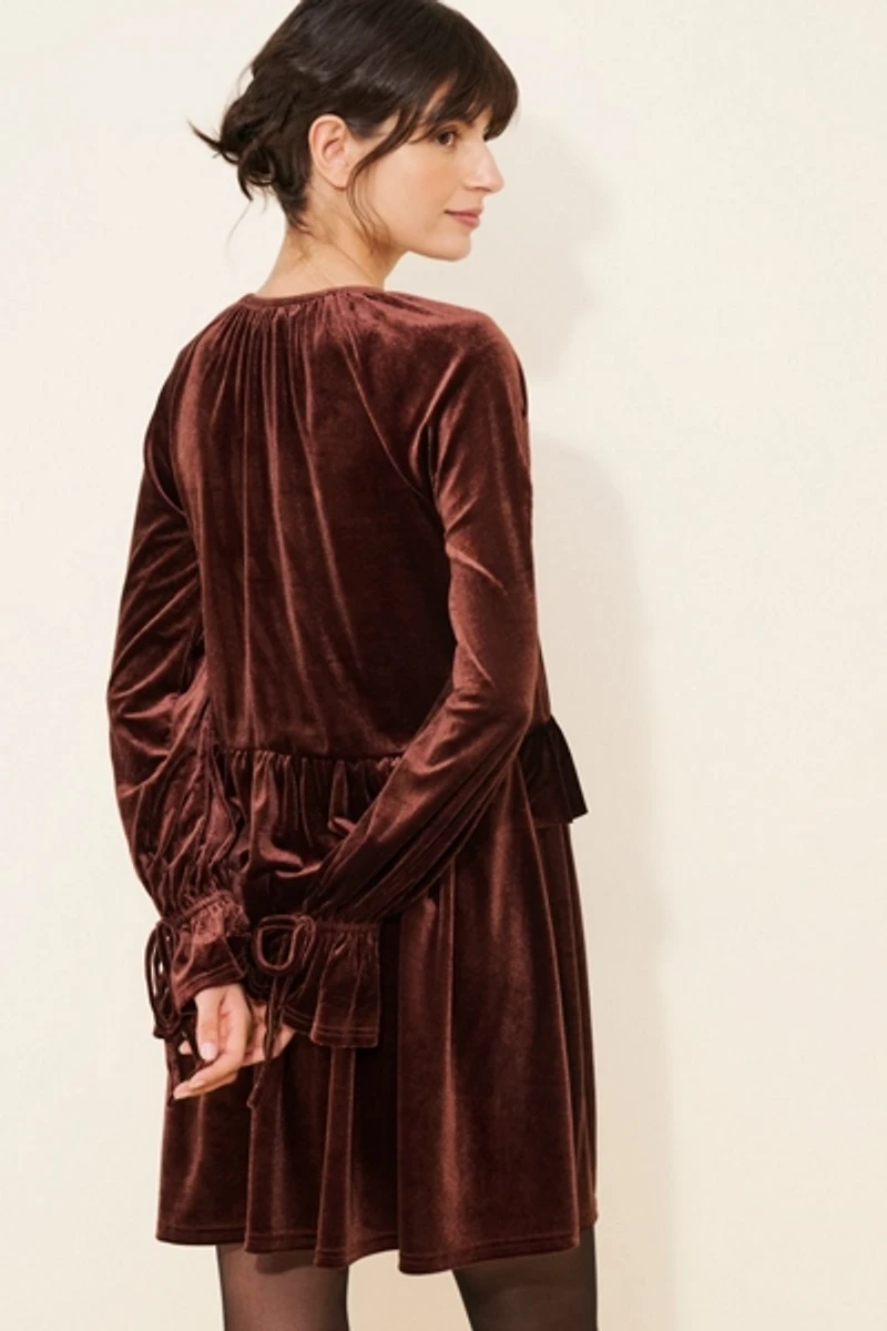 Glamorous Velvet Long-Sleeve Ruffle Mini Dress
