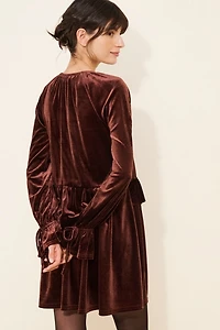Glamorous Velvet Long-Sleeve Ruffle Mini Dress