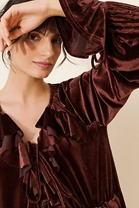 Glamorous Velvet Long-Sleeve Ruffle Mini Dress