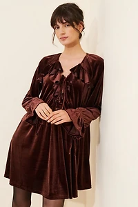 Glamorous Velvet Long-Sleeve Ruffle Mini Dress