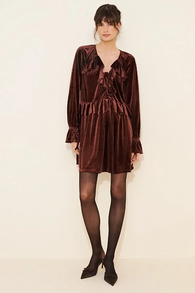 Glamorous Velvet Long-Sleeve Ruffle Mini Dress