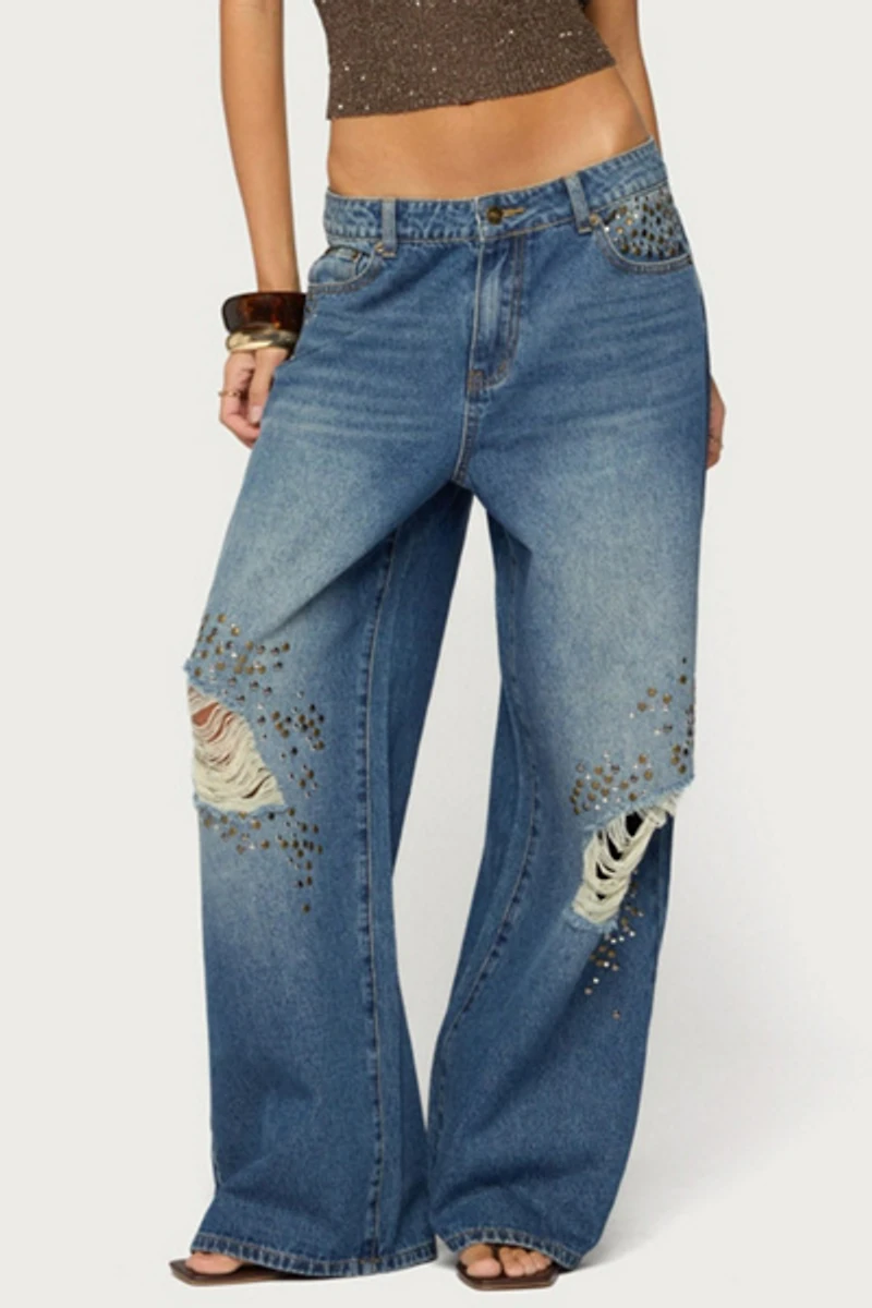 Edikted Eunia Studded Low Rise Baggy Jeans