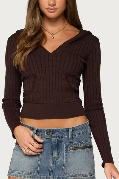 Edikted Kimani Cable Knit Hooded Sweater