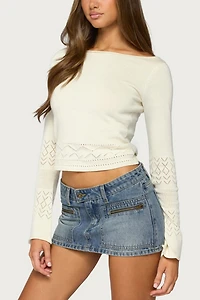 Edikted Maple Pointelle Knit Long Sleeve Top