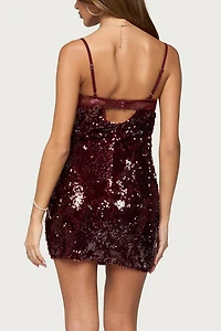Edikted Airi Sequin Lacey Cupped Mini Dress