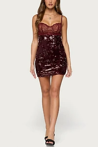 Edikted Airi Sequin Lacey Cupped Mini Dress