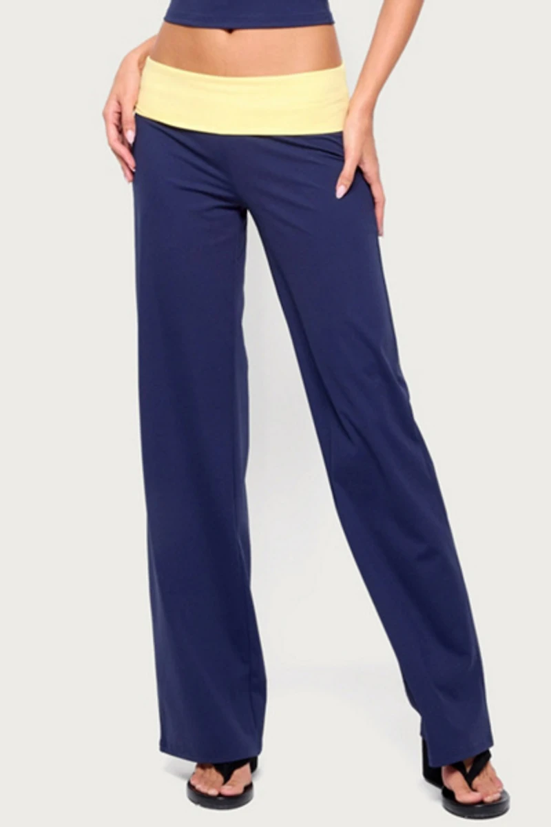 Edikted Dayna Contrast Foldover Straight Leg Pants