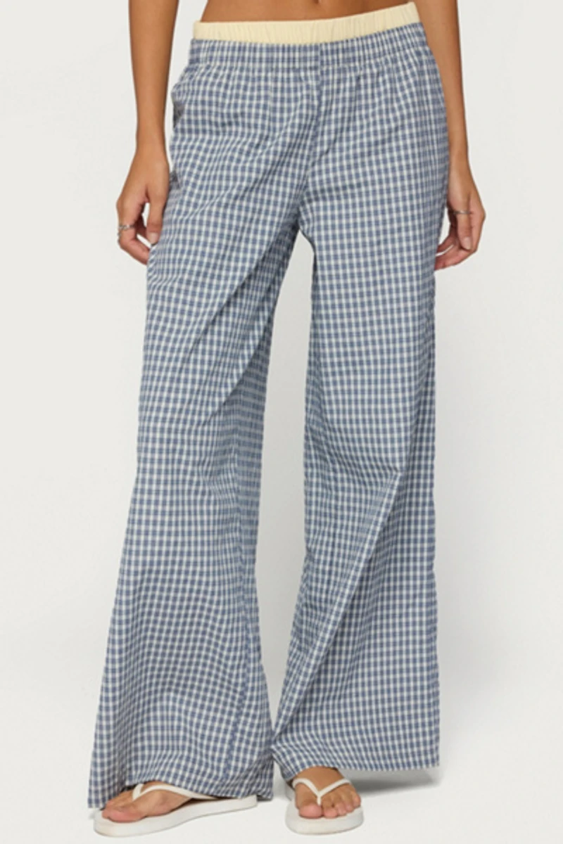 Edikted Indya Contrast Plaid Wide Leg Pants