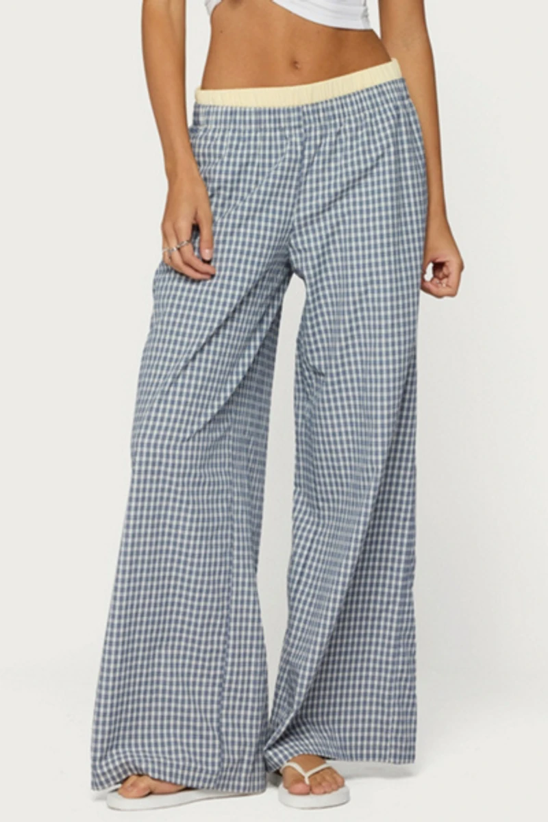 Edikted Indya Contrast Plaid Wide Leg Pants