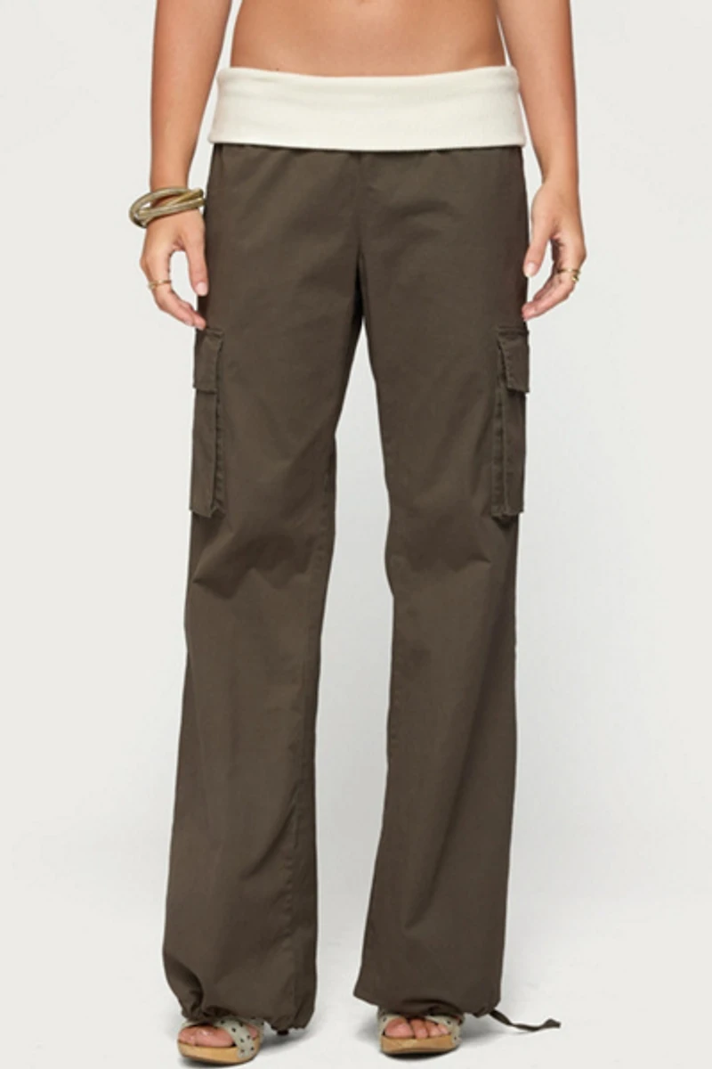 Edikted Jolee Contrast Ribbed Foldover Cargo Pants