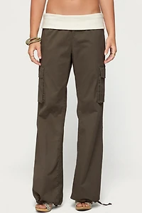 Edikted Jolee Contrast Ribbed Foldover Cargo Pants
